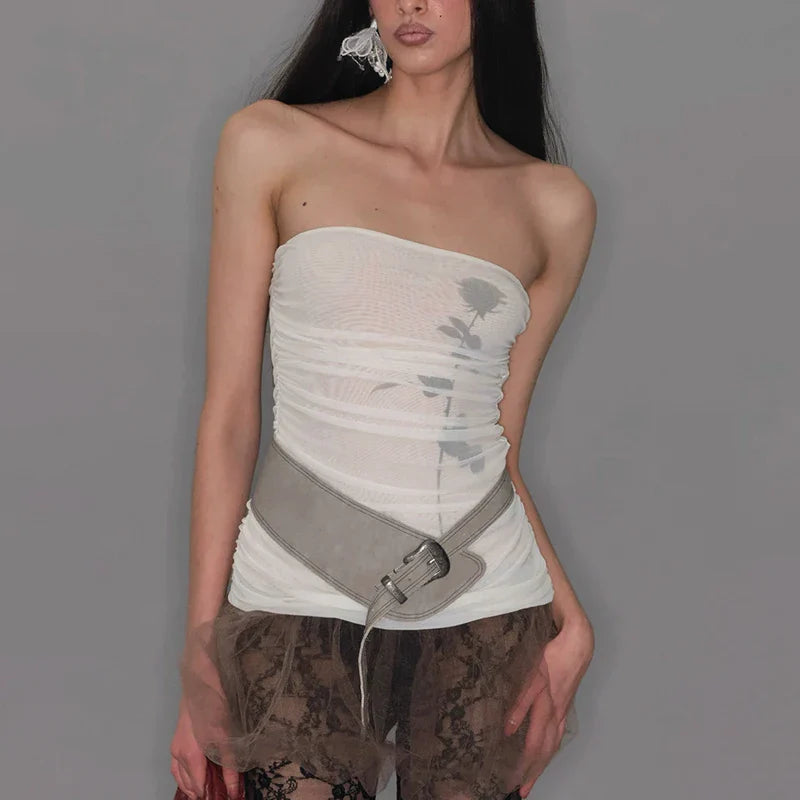 Lace See Through Mesh Sheer Top