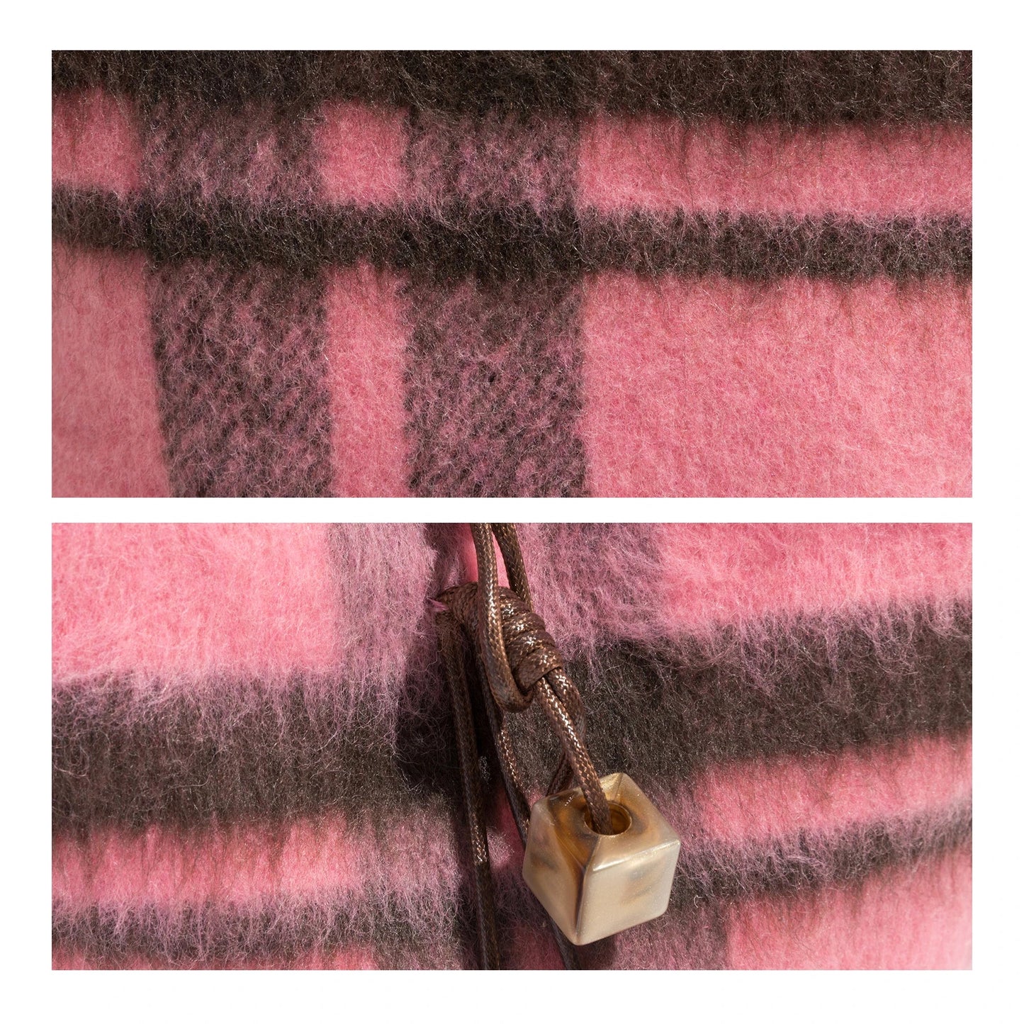 Pink Plaid Woolen Sling Bucket Bag