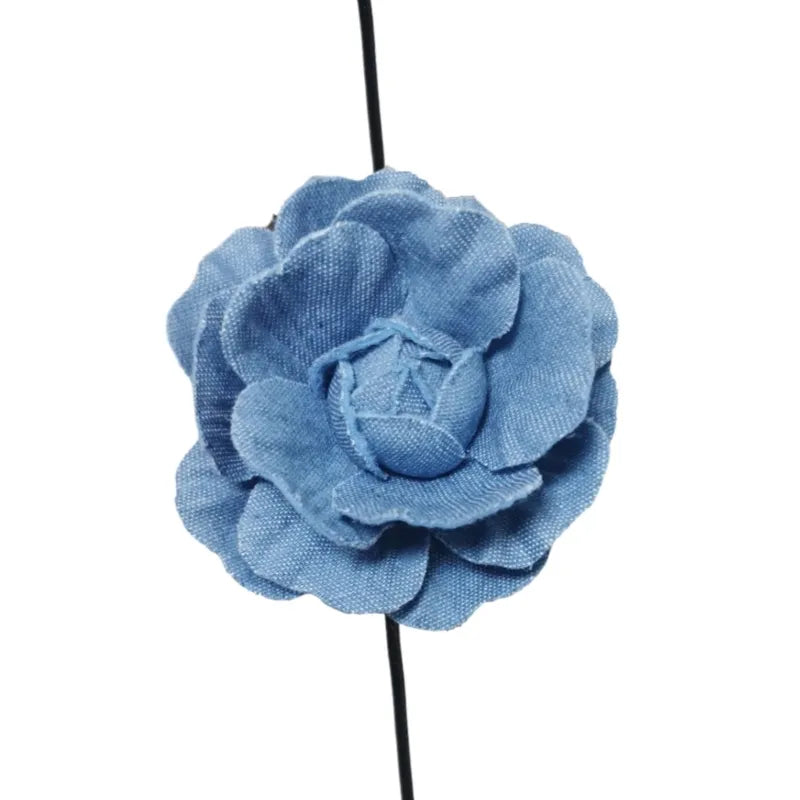 Denim Rose Corsage Choker Necklaces
