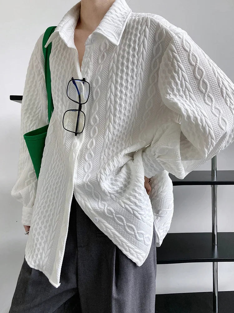 Cable Knit Textured Cotton Shirt Blouse