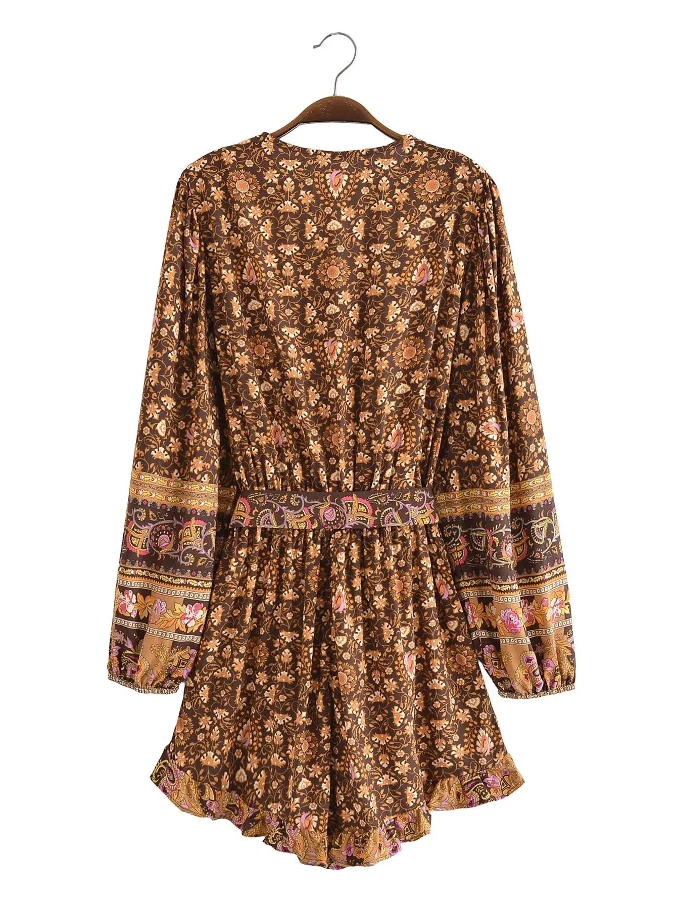 Bodil Bohemian Vintage Brown Floral Romper