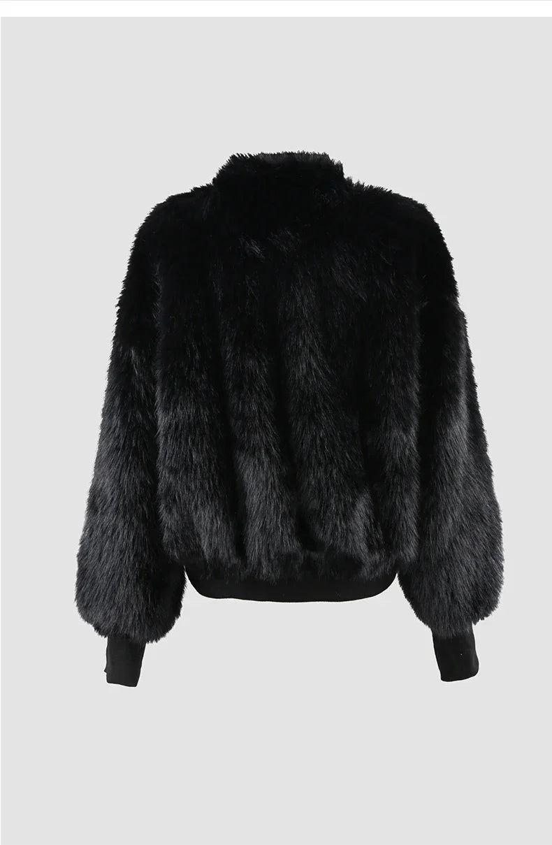 Nayeli Faux Rabbit Fur Bomber Jacket - Black or White