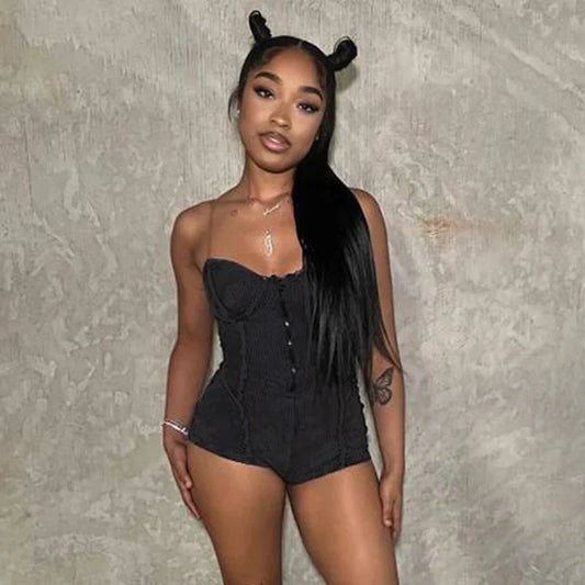 Distressed Transparent Strap Short Romper