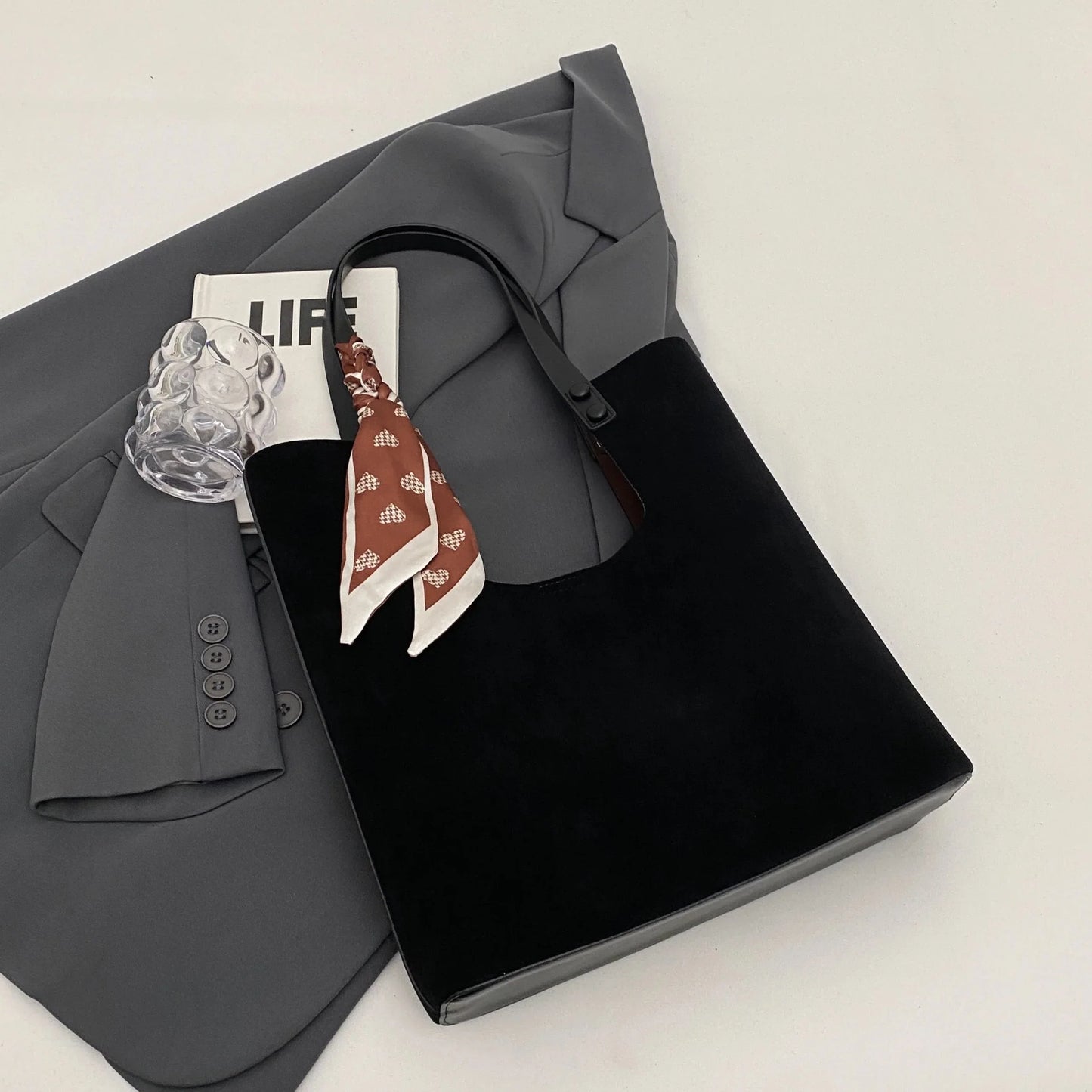 Genna Elegant Scarf Faux Suede Tote