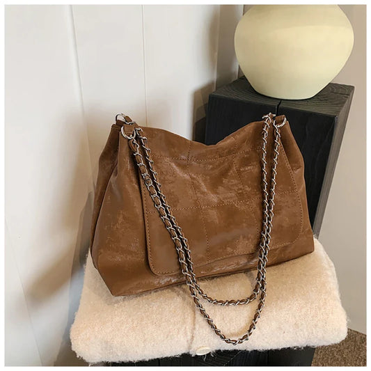 Faux Suede Braided Chain Strap Bag