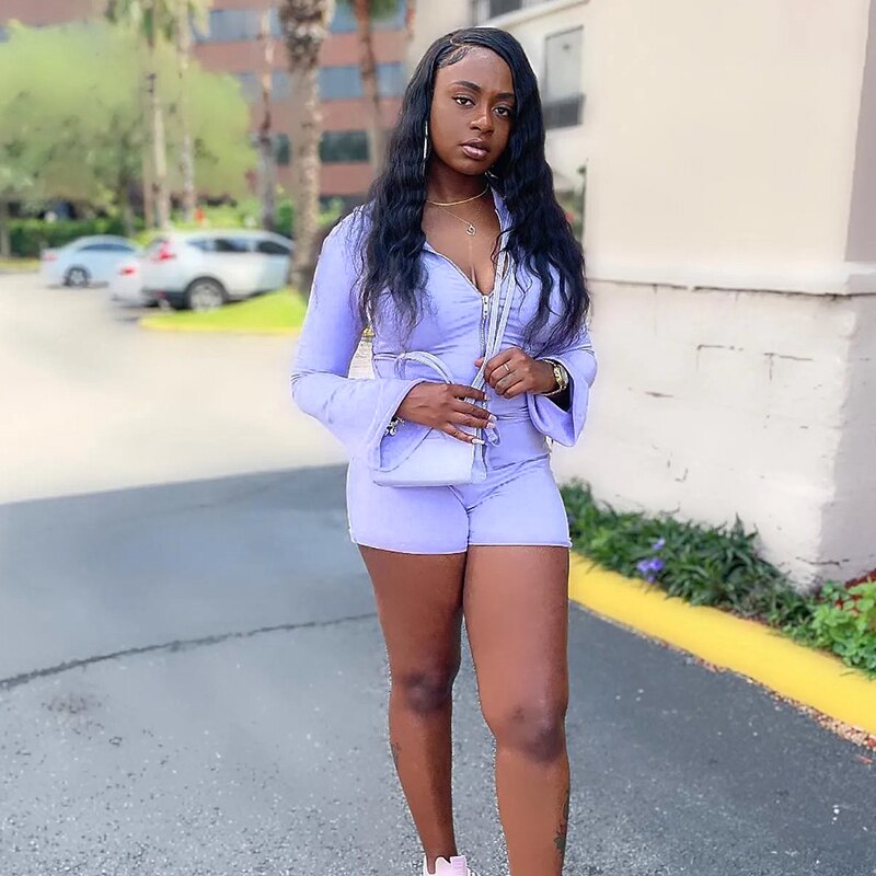 Long Sleeves Hooded Zip Up Romper