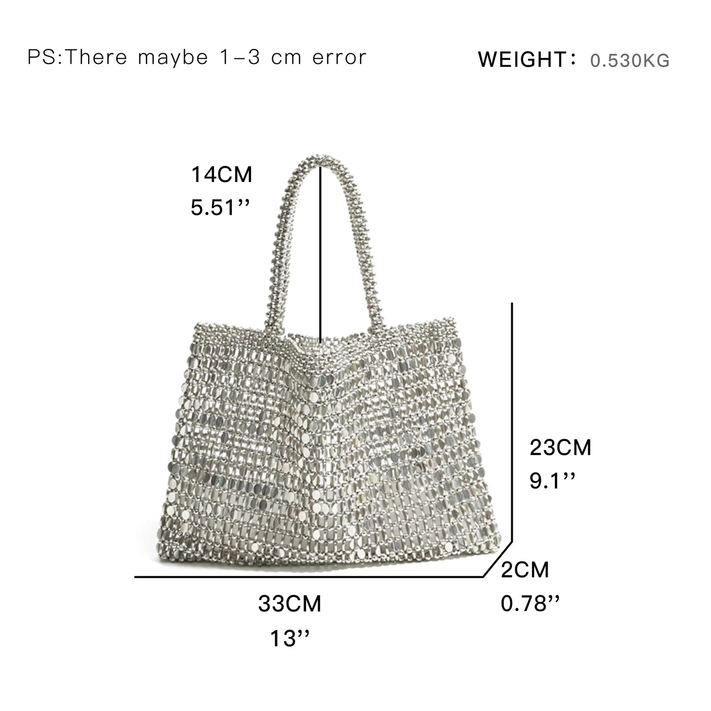 Ausha Silver Beads Sequin Mesh Tote