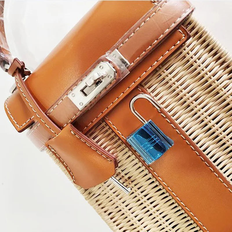 Louise Square Rattan Padlock Mini Handbag