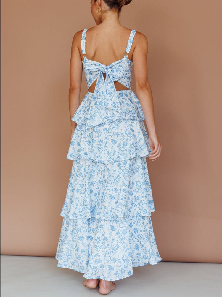 Provence Bloom Tiered Maxi Dress - Floral Blue