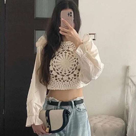 Zelda Crochet Patchwork Ruffle Blouse