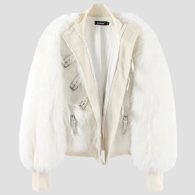 Nayeli Faux Rabbit Fur Bomber Jacket - Black or White