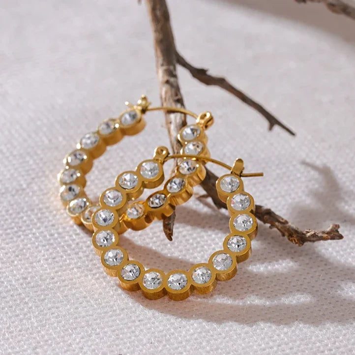 Rhinestone CZ Inlay Hoop Earrings