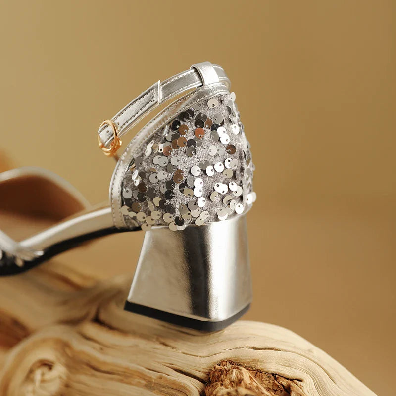 Marley Metallic Sequin Ankle Strap Sandals