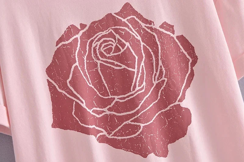 Rosa Big Rose Graphic Print Boho T-Shirts