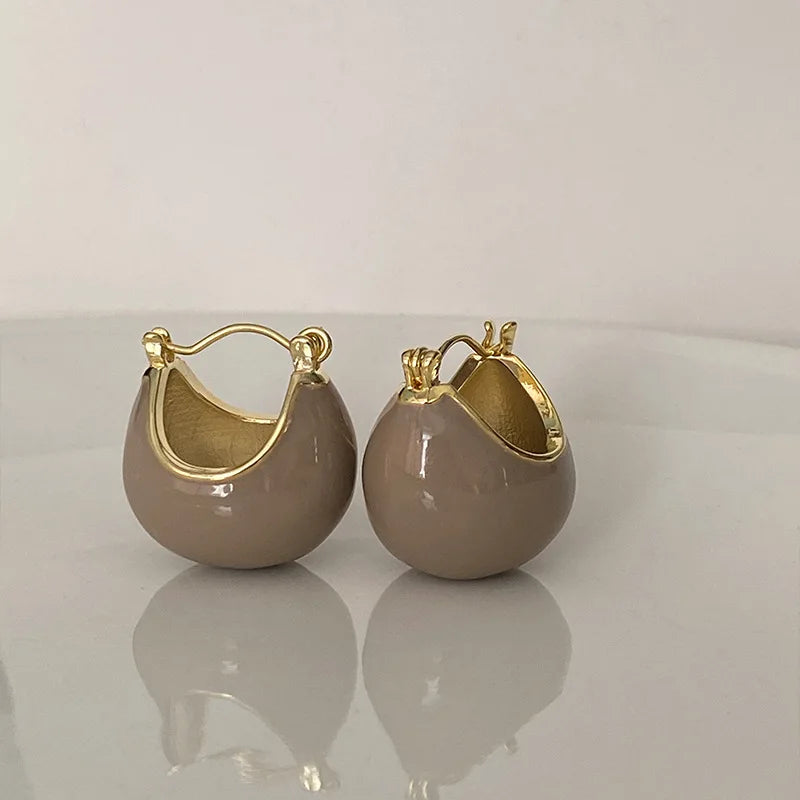 Round Enamel Minimalist Drop Earrings