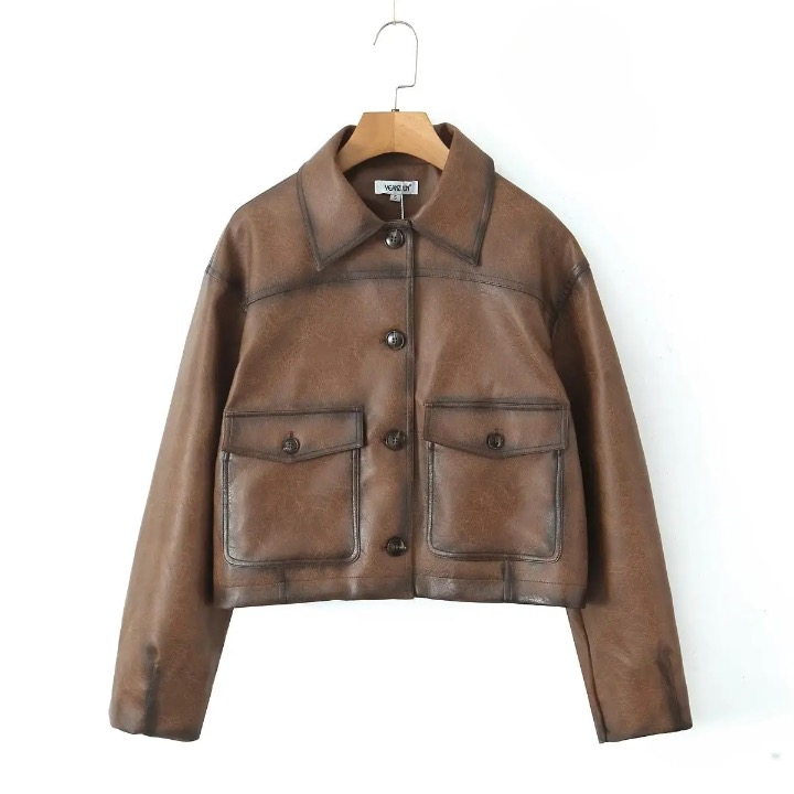 Loue Vintage Brown Faux Leather Jacket