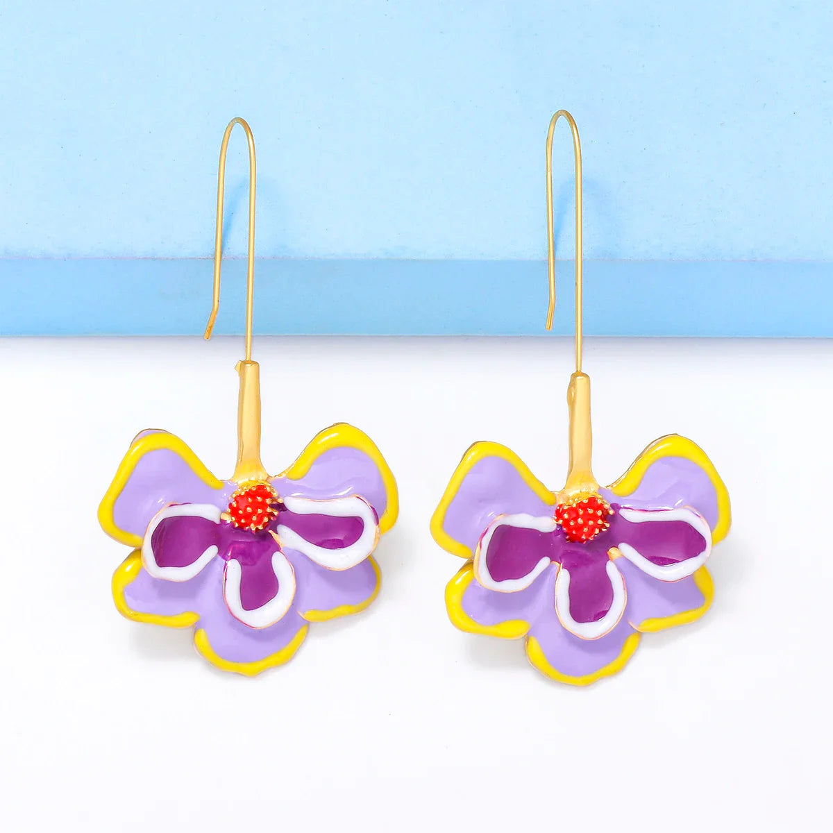 Violet Flower Enamel Drop Earrings