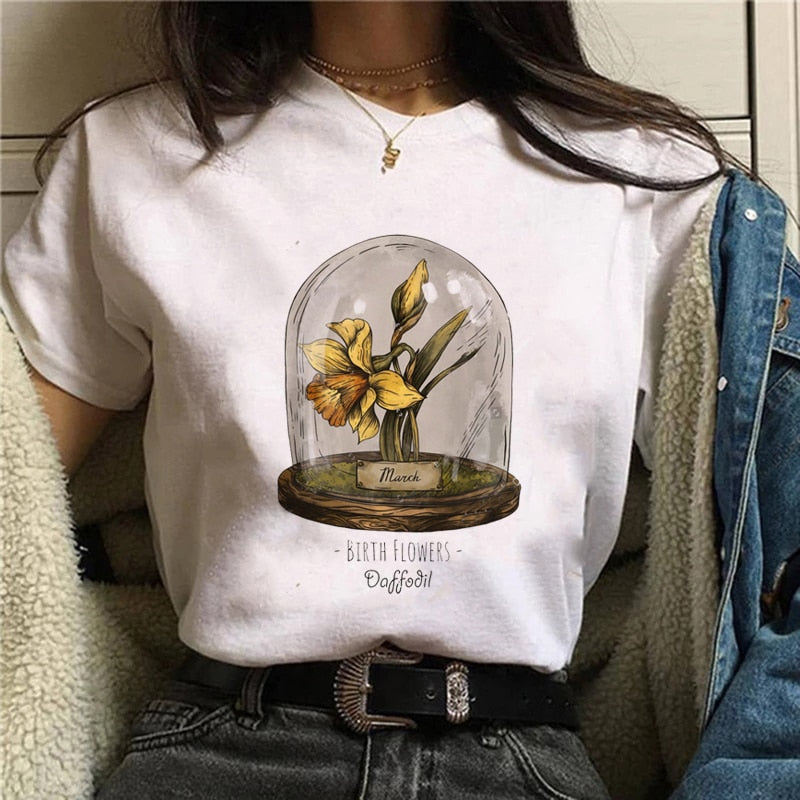 Funny Mushroom Print T-shirt Women's Fashion Versatile Top T-shirt