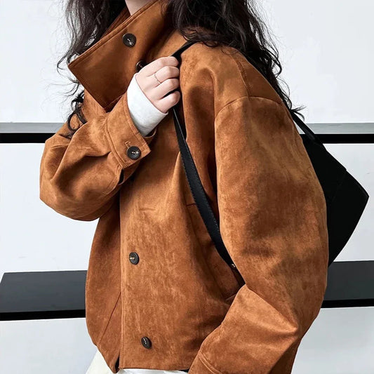 Mamiya Faux Suede Funnel Neck Jacket