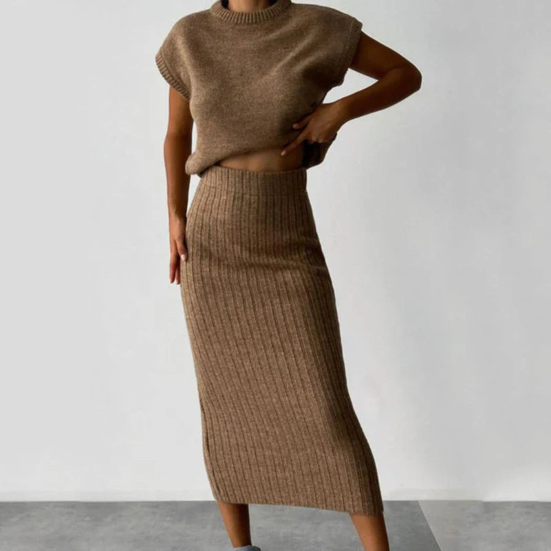 Giona Casual Knit O-neck Top & Bodycon Skirts Set