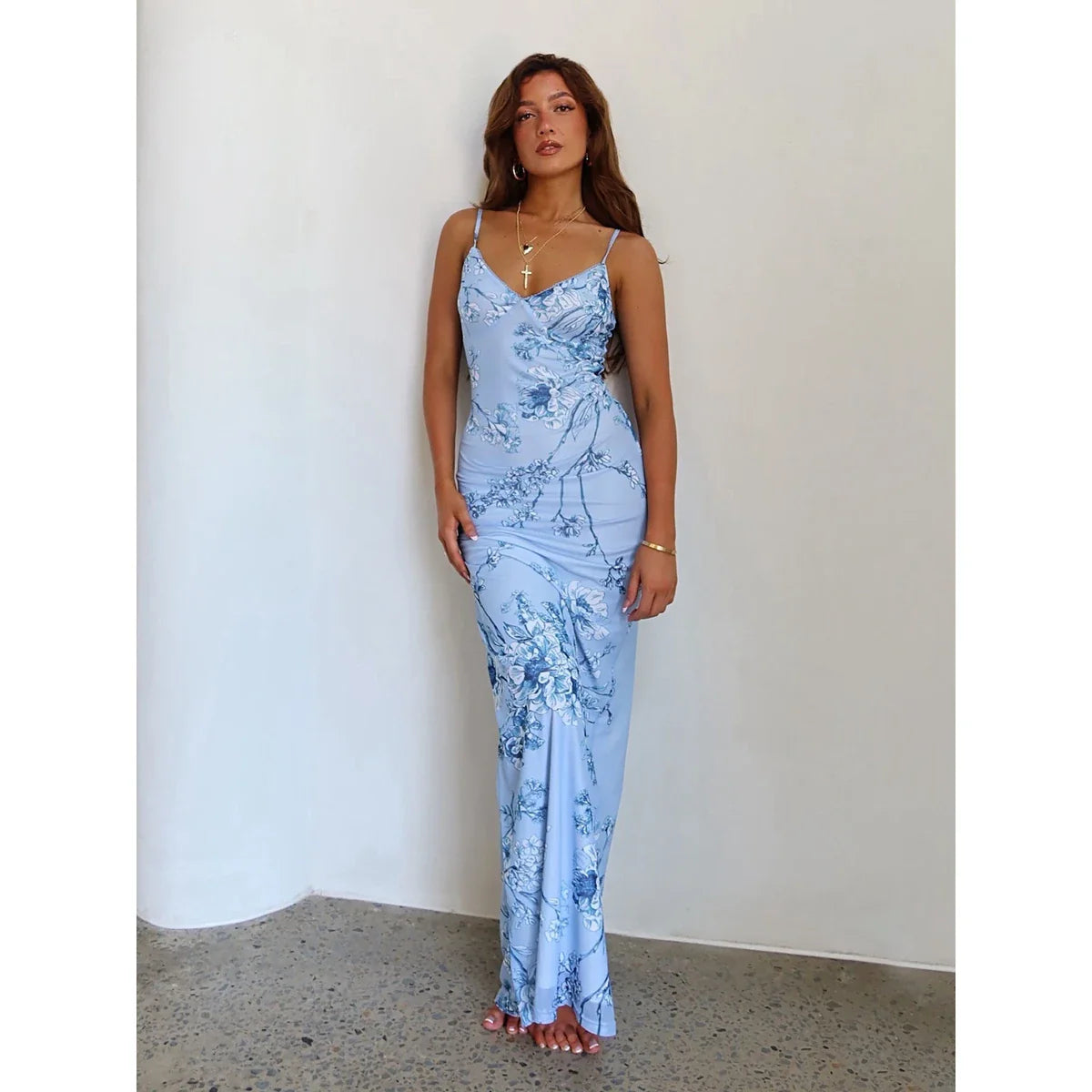 V-neck Backless Beach Floral Dress