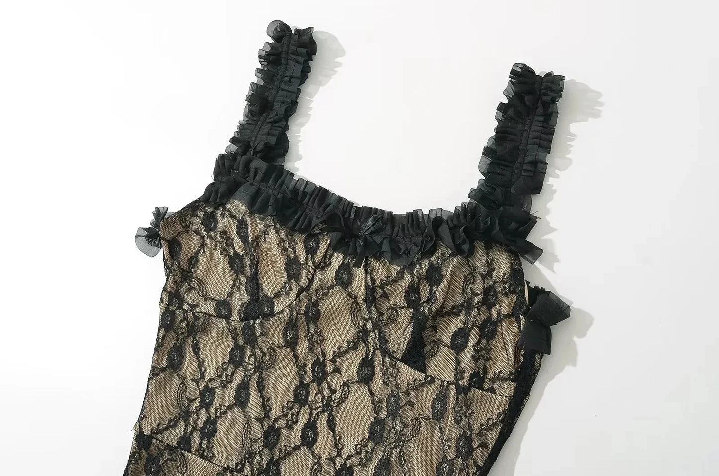 Clydie Lace Mesh Bodycon Midi Dress