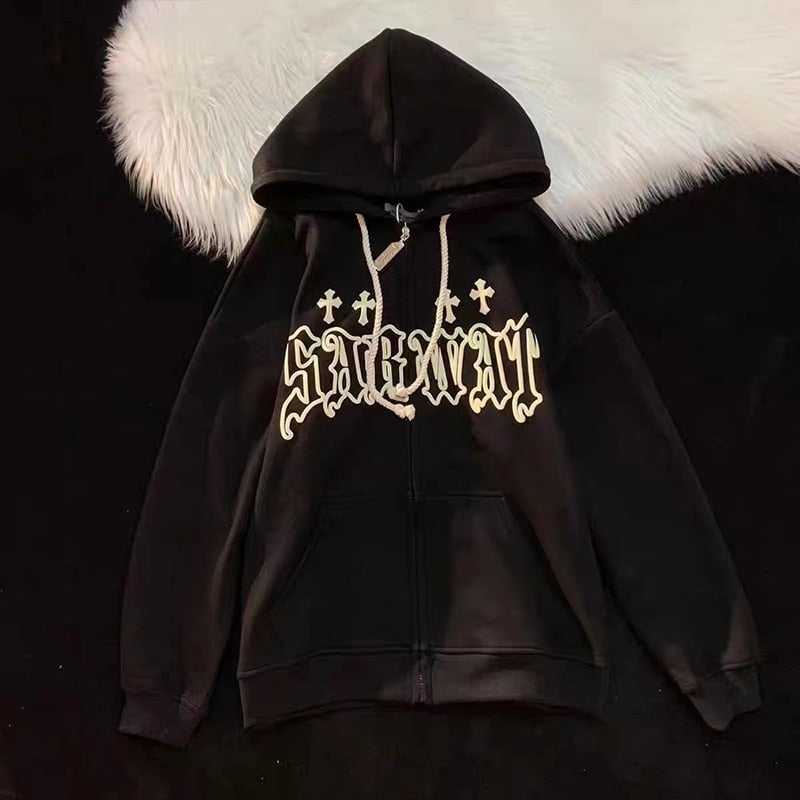 Vintage Goth Embroidery Hoodie