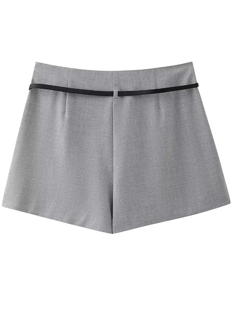 Sheila Pleated Low Waist Gray Micro Skorts