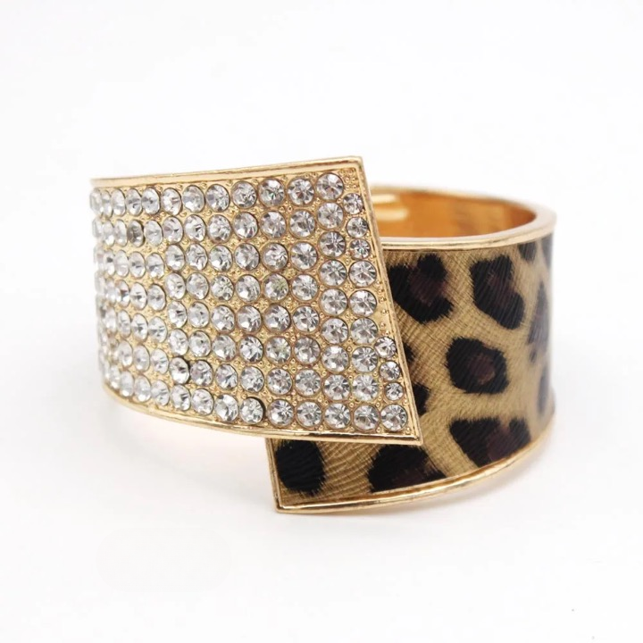 Regina Rhinestone Leather Geometric Cuff Bracelet