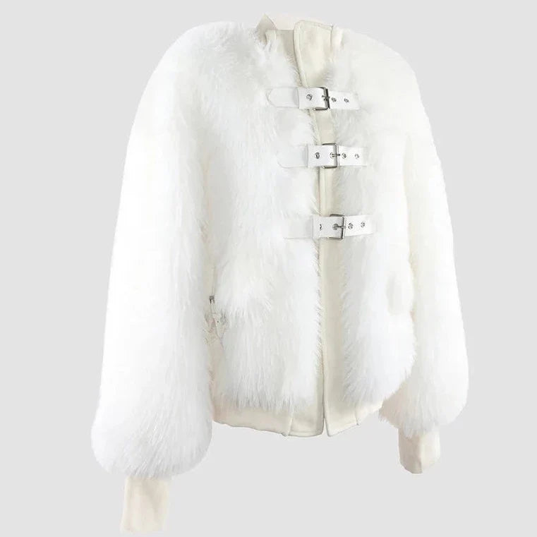 Nayeli Faux Rabbit Fur Bomber Jacket - Black or White