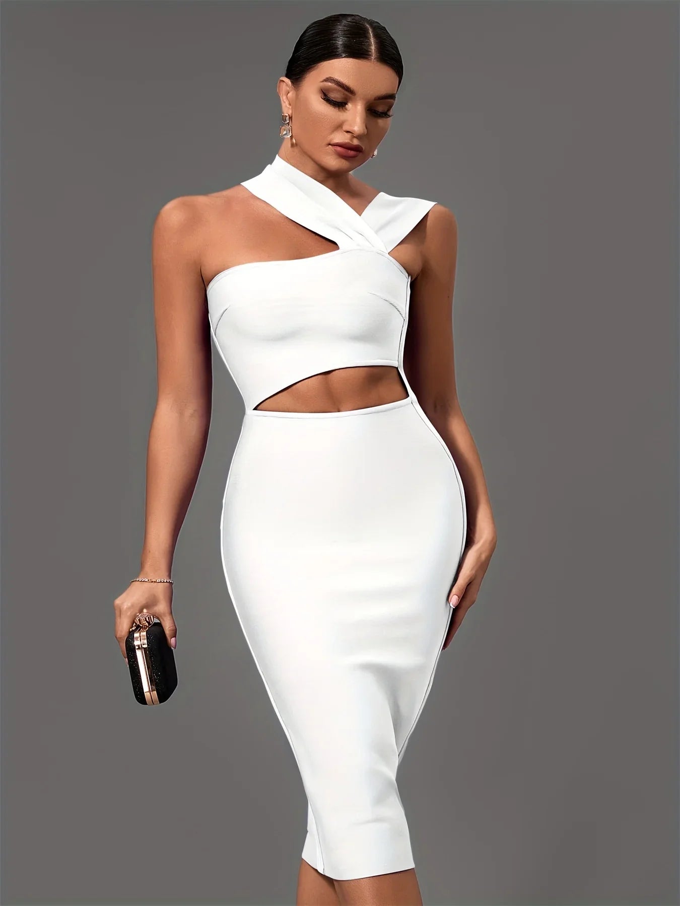 White Bandage Halter Cut Out Party Work Dress