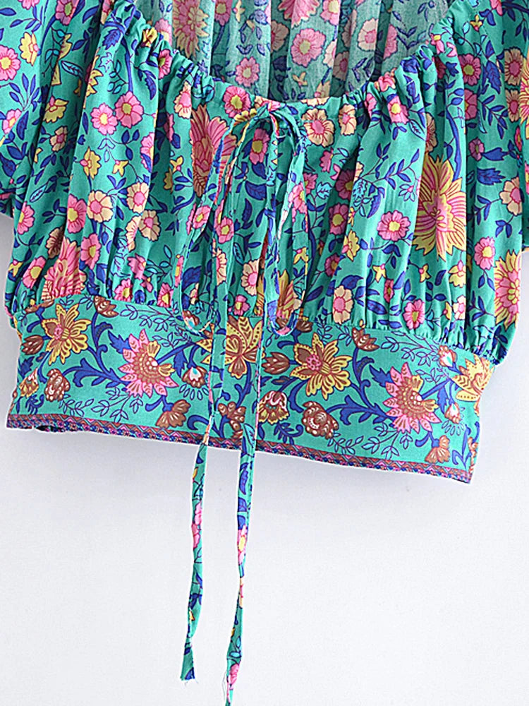 Margie Boho Floral Peasant Crop Tops