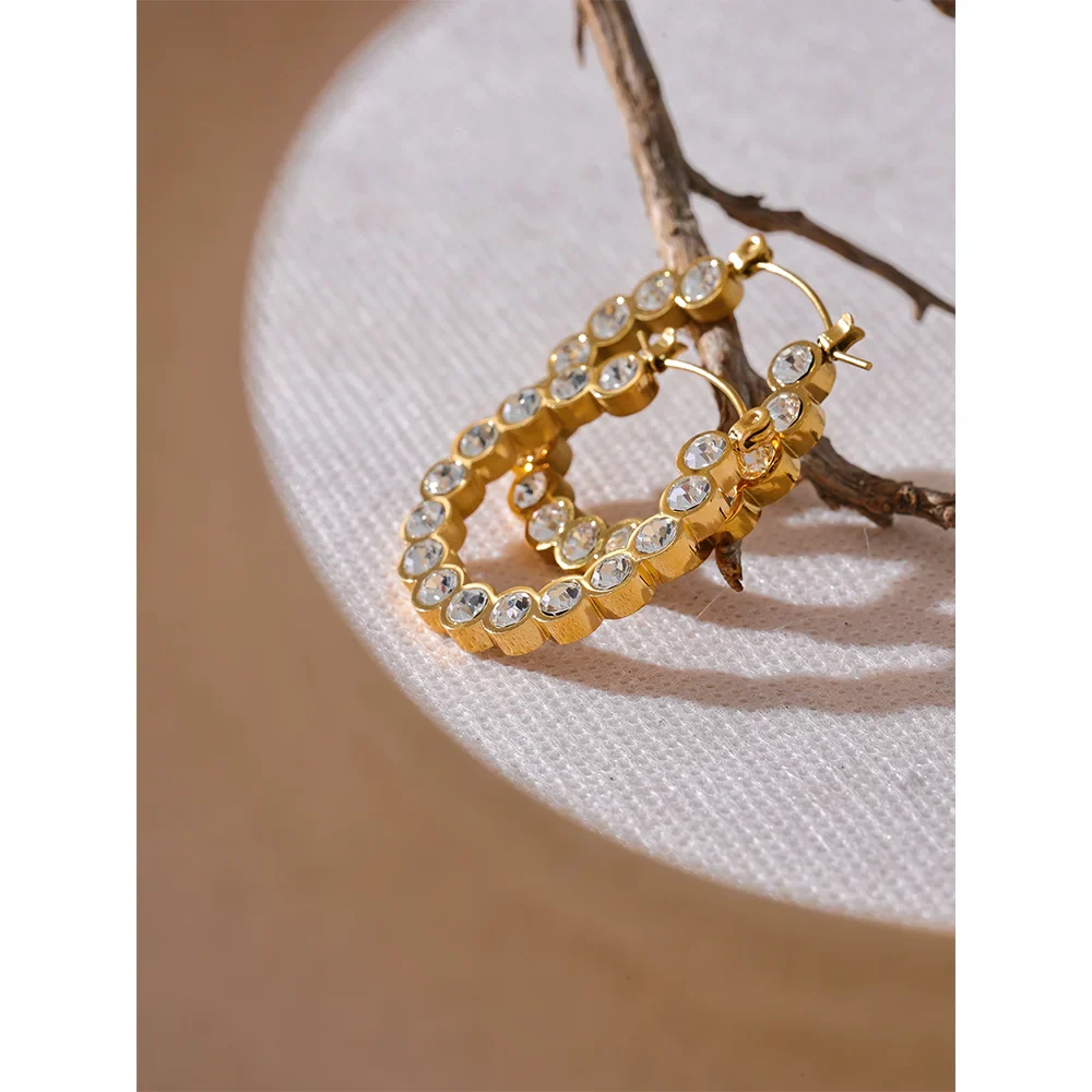 Rhinestone CZ Inlay Hoop Earrings