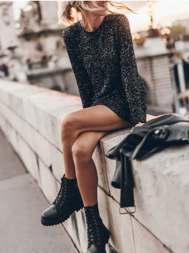 Margarita Back Slit Sequin Mini Dress