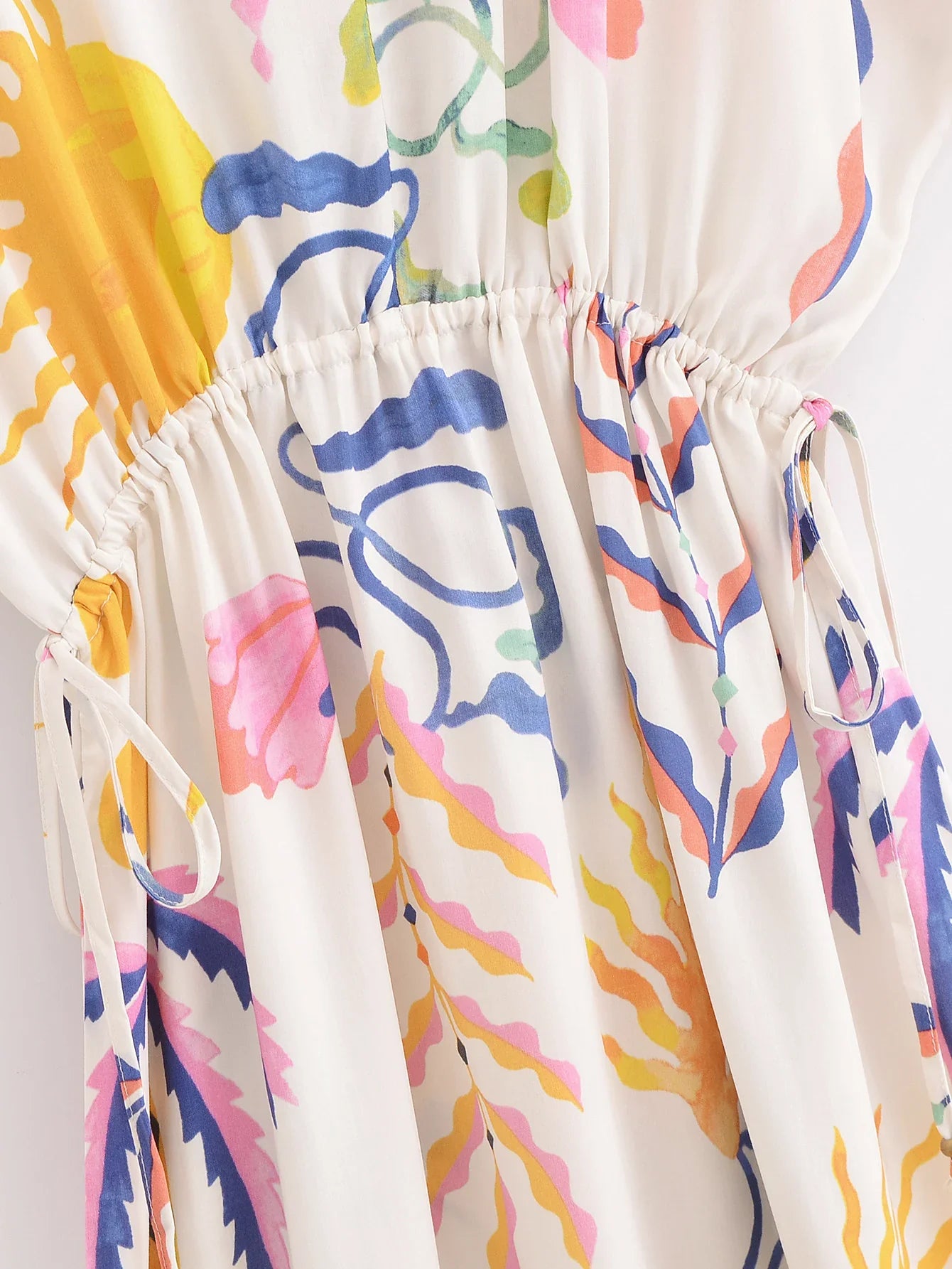 Palm Print Batwing Sleeve Maxi Dress