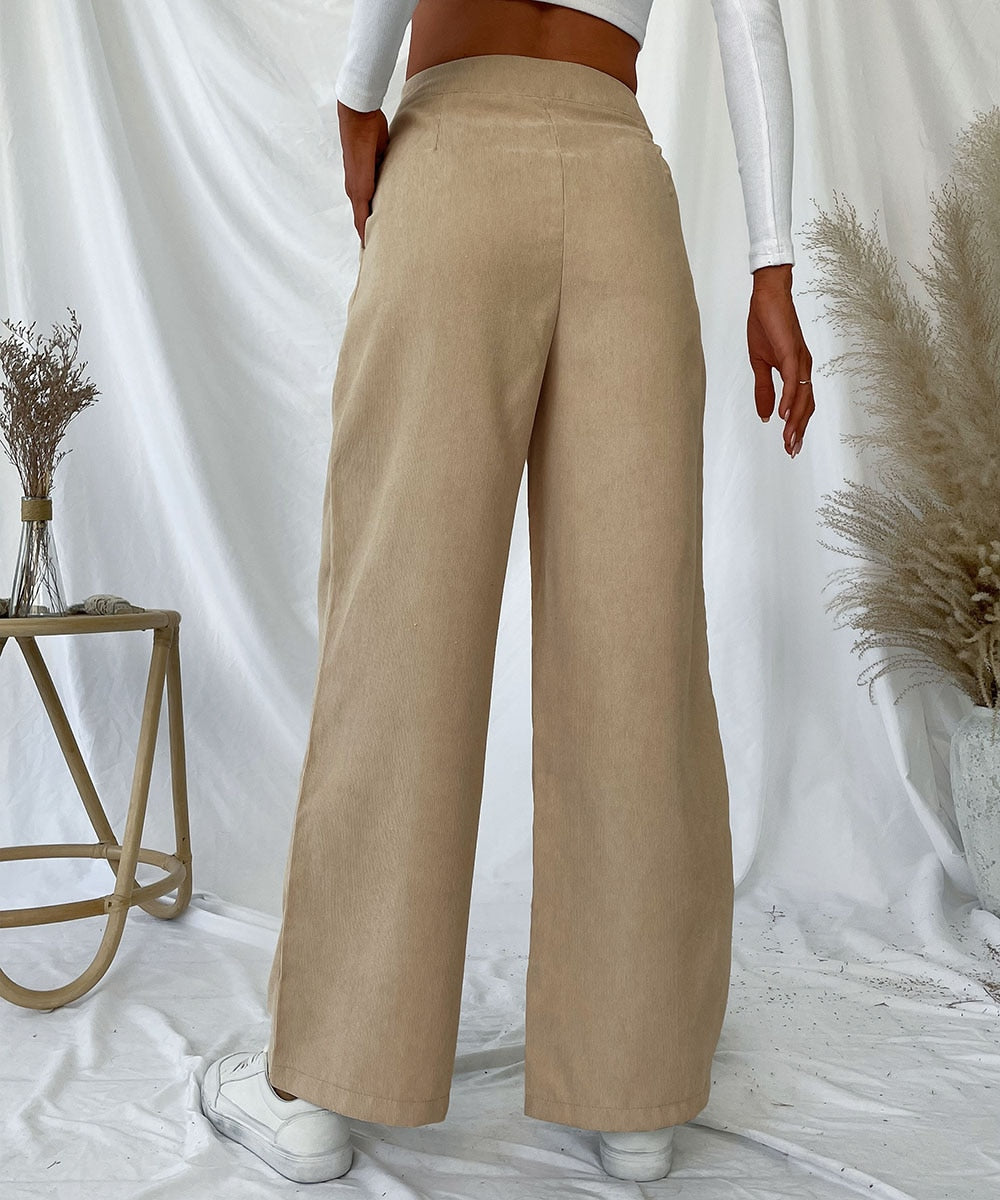 Solid Pleat Front Corduroy Pants
