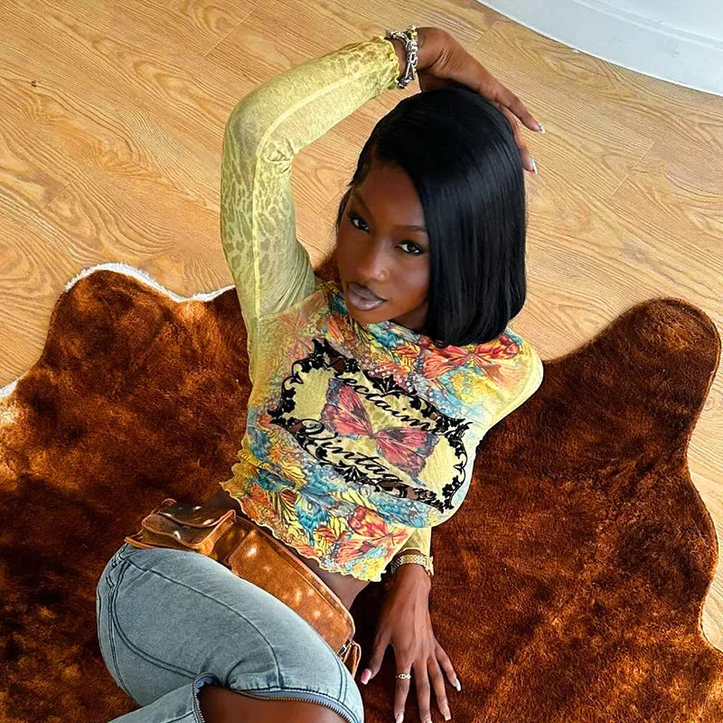 Fashionable Long Sleeve Sheer Top