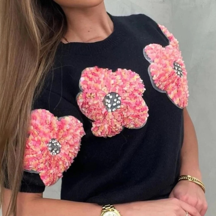 Terri Flower Sequin Embellished Knit Top