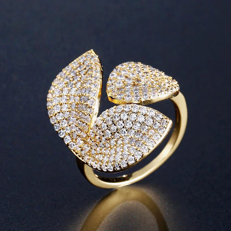 Rhinestone Flower Leaf Cocktail Rings