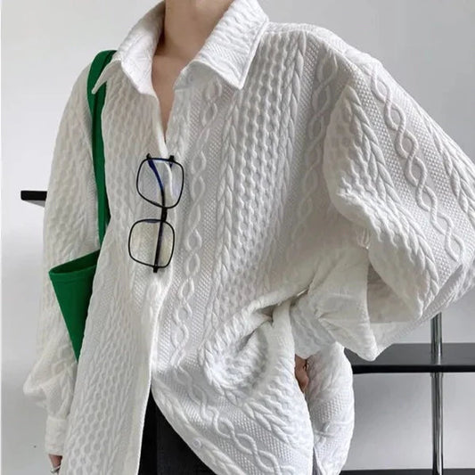 Cable Knit Textured Cotton Shirt Blouse