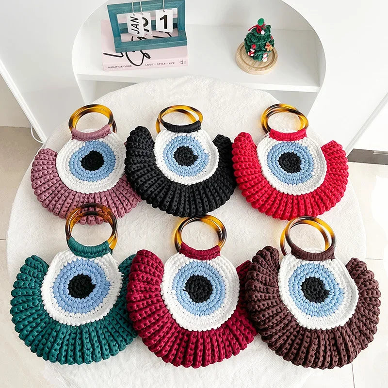 Bull's Eye Crochet Knit Round Retro Mini Totes