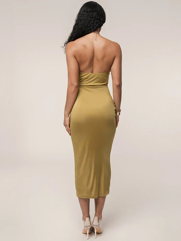 Cutout Chain Metal Halter Midi Dress