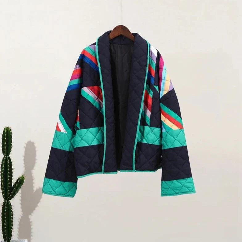 Saara Rainbow Stripe Quilted Kimono Jacket