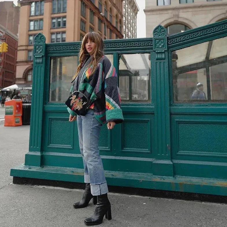 Saara Rainbow Stripe Quilted Kimono Jacket