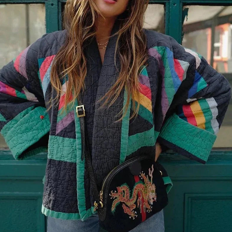 Saara Rainbow Stripe Quilted Kimono Jacket