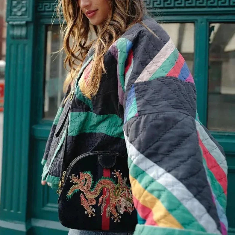 Saara Rainbow Stripe Quilted Kimono Jacket