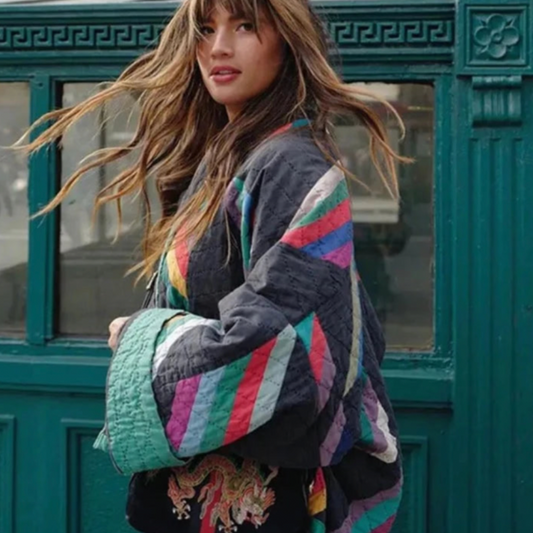 Saara Rainbow Stripe Quilted Kimono Jacket