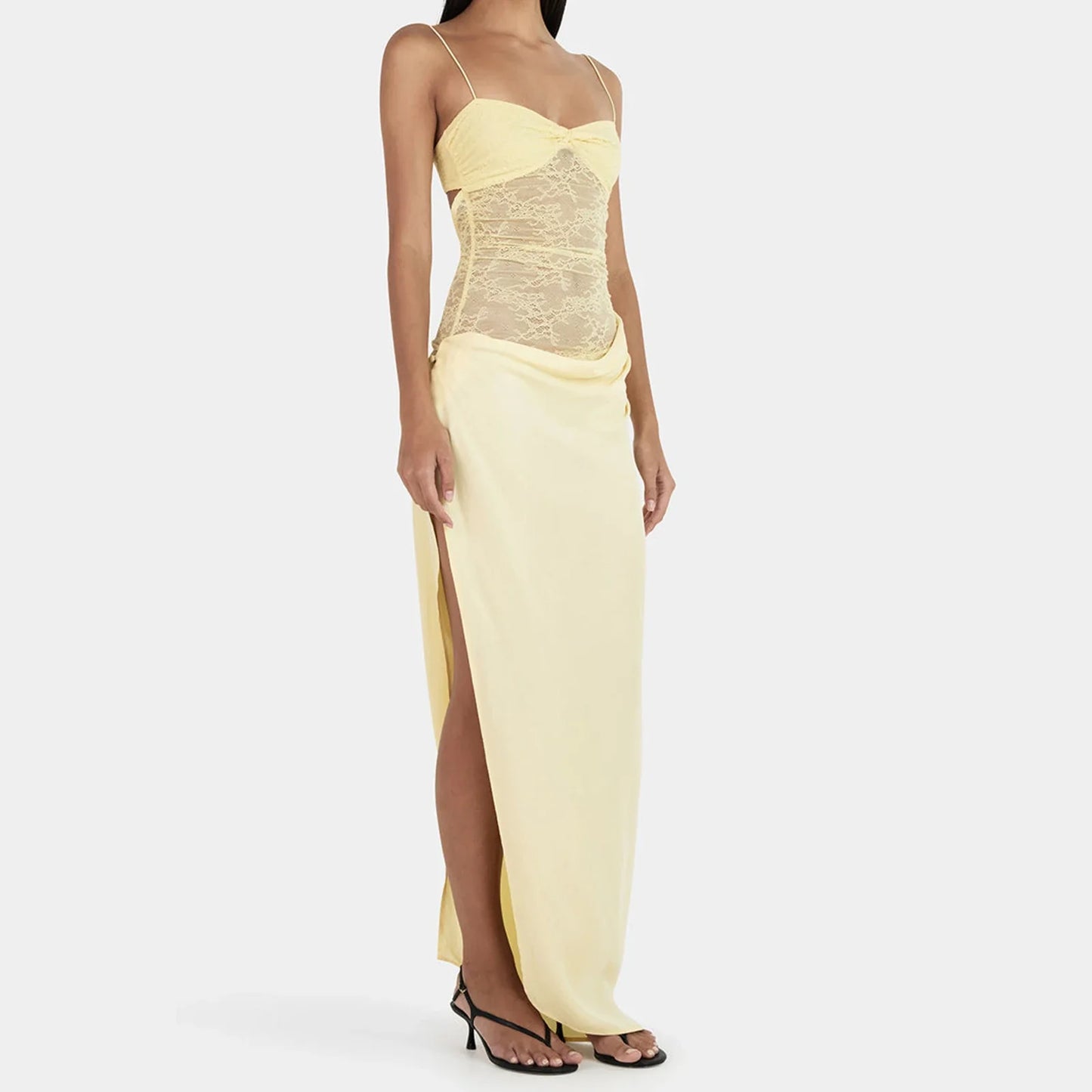 Floral Lace Patchwork Slit Midi Dress