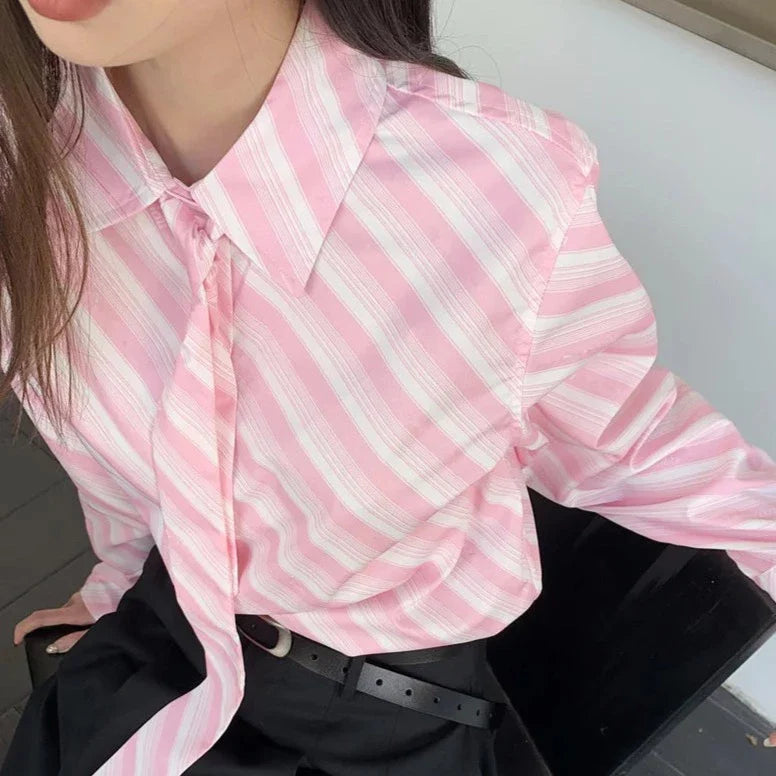 Eugina Pink Striped Necktie Dress Shirt