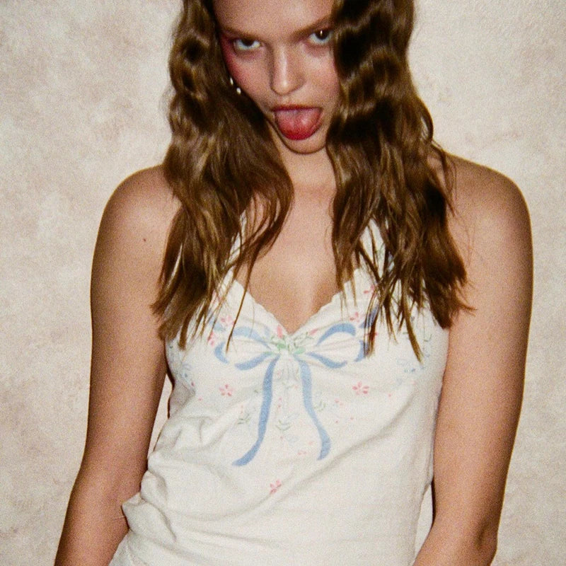 Deep V-neck Backless Halter Cami Top